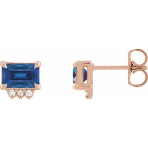 14K Rose Gold Lab-Grown Blue Sapphire & .04 CTW Natural Diamond Stud Earrings