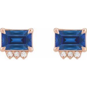 14K Rose Gold Lab-Grown Blue Sapphire & .04 CTW Natural Diamond  Stud Earrings – image 2