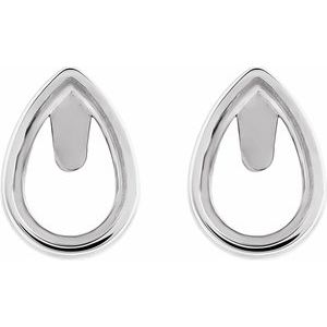 14K White Gold 8x5 mm Pear Bezel-Set Cabochon Earring Mounting – image 2