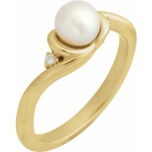 14K Yellow Gold Natural White Akoya Pearl & .03 CTW Natural Diamond Ring