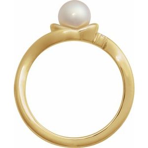 14K Yellow Gold Natural White Akoya Pearl & .03 CTW Natural Diamond Ring