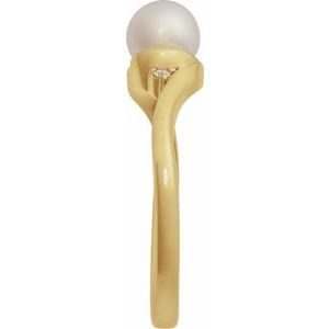 14K Yellow Gold Natural White Akoya Pearl & .03 CTW Natural Diamond Ring