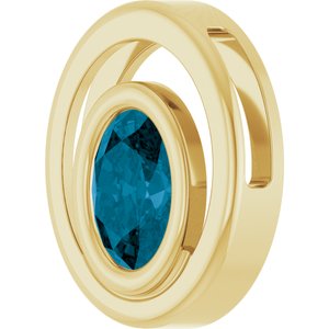 14K Yellow Gold Natural London Blue Topaz Solitaire Slide Pendant