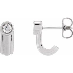 Sterling Silver 1/5 CTW Lab-Grown Diamond Solitaire J Hoop Earrings