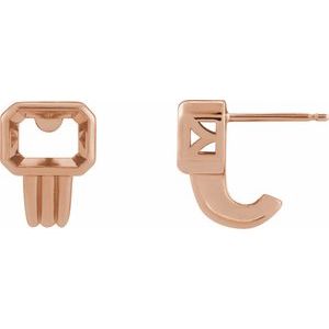 14K Rose Gold 7x5 mm Emerald Bezel-Set Earring Mounting