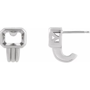 Platinum 7x5 mm Emerald Bezel-Set Earring Mounting