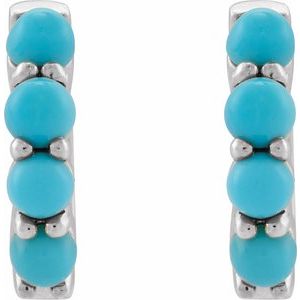 Platinum Natural Turquoise Cabochon Hinged 14.7 mm  Hoop Earrings – image 2
