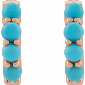 14K Rose Gold Natural Turquoise Cabochon Hinged 14.7 mm  Hoop Earrings
