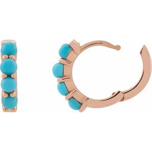 14K Rose Gold Natural Turquoise Cabochon Hinged 14.7 mm  Hoop Earrings – image 3