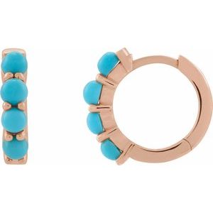 14K Rose Gold Natural Turquoise Cabochon Hinged 14.7 mm  Hoop Earrings