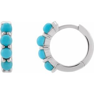 Sterling Silver Natural Turquoise Cabochon Hinged  14.7 mm  Hoop Earrings