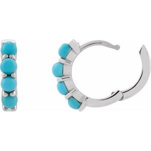 Platinum Natural Turquoise Cabochon Hinged 14.7 mm  Hoop Earrings – image 3