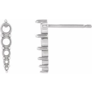 14K White Gold 2.75 mm Round 5-Stone Graduated Bar Earring Mounting
