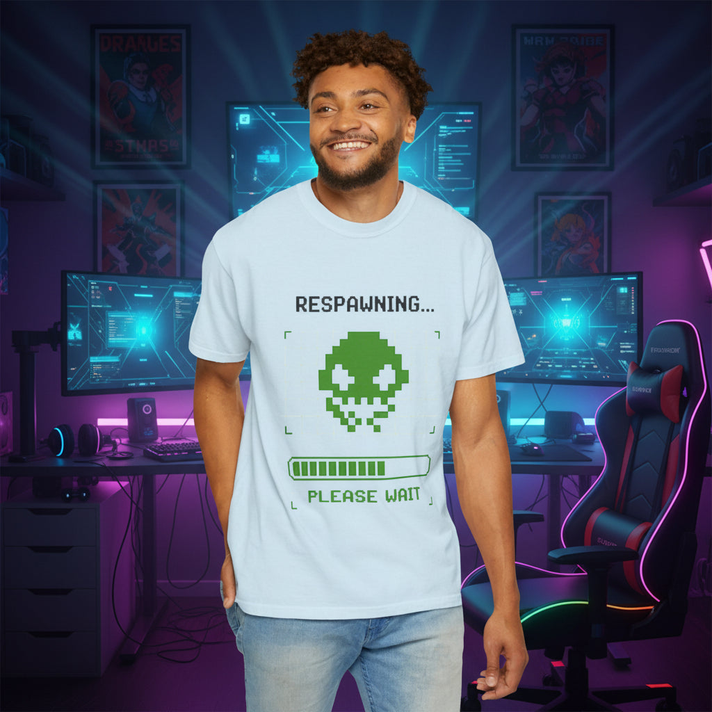 Respawning... Please Wait T-Shirt - Pixel Alien Gamer Tee