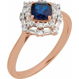 14K Rose Gold Natural Blue Sapphire & 1/3 CTW Natural Diamond Ring