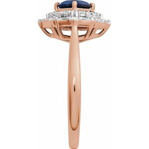 14K Rose Gold Natural Blue Sapphire & 1/3 CTW Natural Diamond Ring