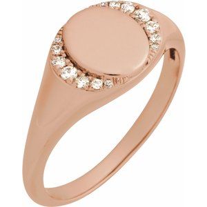 14K Rose Gold Engravable 1/10 CTW Natural Diamond Signet Ring