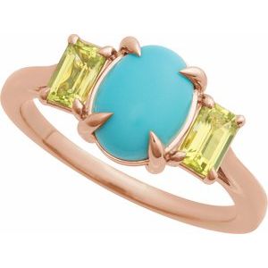 14K Rose Gold Natural Turquoise & Natural Peridot Ring