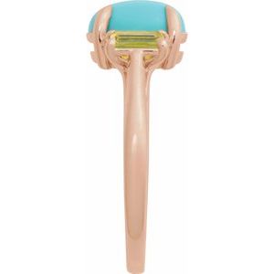 14K Rose Gold Natural Turquoise & Natural Peridot Ring