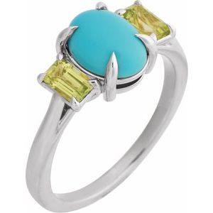 Platinum Natural Turquoise & Natural Peridot Ring