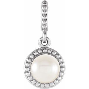 14K White Gold Cultured White Freshwater Pearl Pendant