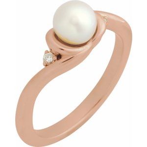 14K Rose Gold Natural White Akoya Pearl & .03 CTW Natural Diamond Ring