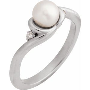 Sterling Silver Natural White Akoya Pearl & .03 CTW Natural Diamond Ring