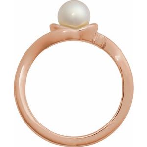 14K Rose Gold Natural White Akoya Pearl & .03 CTW Natural Diamond Ring