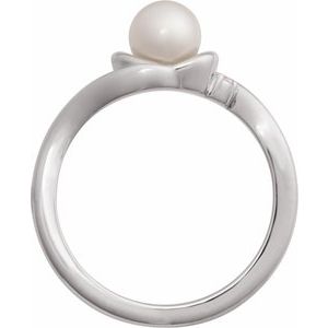 14K White Gold Natural White Akoya Pearl & .03 CTW Natural Diamond Ring