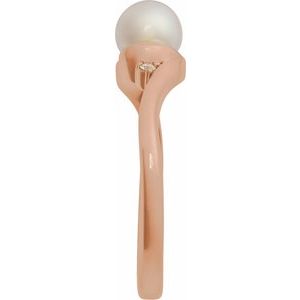 14K Rose Gold Natural White Akoya Pearl & .03 CTW Natural Diamond Ring