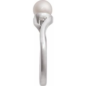 Sterling Silver Natural White Akoya Pearl & .03 CTW Natural Diamond Ring