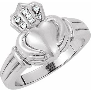 14K White Gold .03 CTW Natural Diamond Claddagh Band