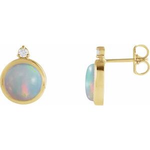 14K Yellow Gold Natural Ethiopian Opal & .06 CTW Natural Diamond Earrings