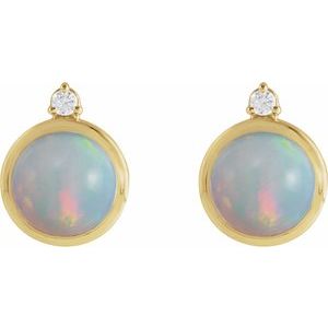 14K Yellow Gold Natural Ethiopian Opal & .06 CTW Natural Diamond Earrings – image 2