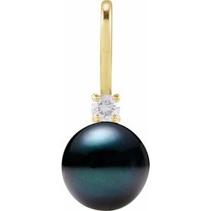 14K Yellow Gold Cultured Black Akoya Pearl & .03 CT Natural Diamond Charm/Pendant