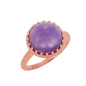 14K Rose Gold 12 mm Natural Amethyst Crown Cabochon Ring