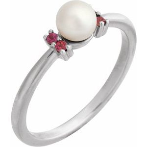 Platinum Cultured White Freshwater Pearl & Natural Pink Tourmaline Ring