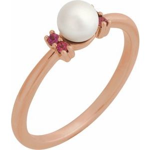 14K Rose Gold Cultured White Freshwater Pearl & Natural Pink Tourmaline Ring