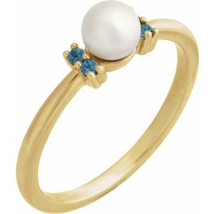 14K Yellow Gold Cultured Freshwater Pearl & Natural London Blue Topaz Ring