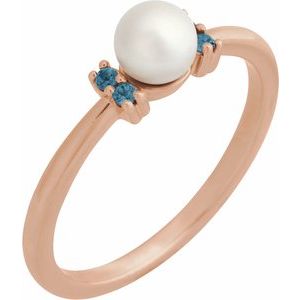 14K Rose Gold Cultured Freshwater Pearl & Natural London Blue Topaz Ring