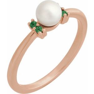 14K Rose Gold Cultured White Freshwater Pearl & Natural Tsavorite Garnet Ring