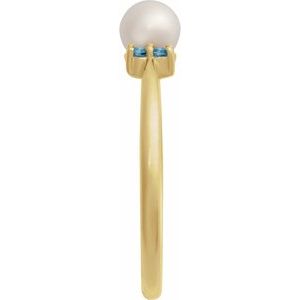 14K Yellow Gold Cultured Freshwater Pearl & Natural London Blue Topaz Ring