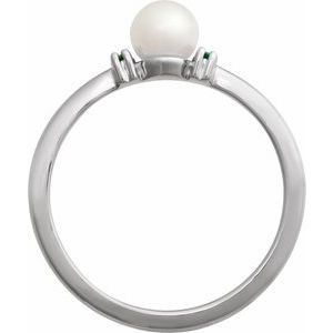 Platinum Cultured Freshwater Pearl & Natural Tsavorite Garnet Ring