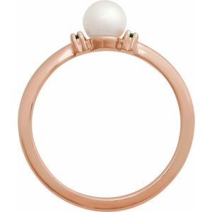 14K Rose Gold Cultured White Freshwater Pearl & Natural Tsavorite Garnet Ring