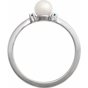 Sterling Silver Cultured White Freshwater Pearl & Natural London Blue Topaz Ring
