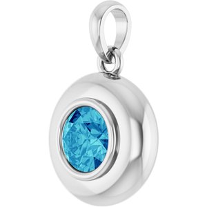 14K White Gold Natural Zircon Solitaire Charm/Pendant