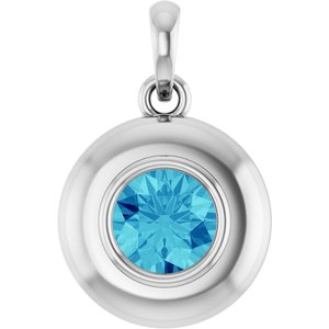 14K White Gold Natural Zircon Solitaire Charm/Pendant
