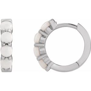Platinum Natural White Opal Cabochon Hinged 14.7 mm  Hoop Earrings