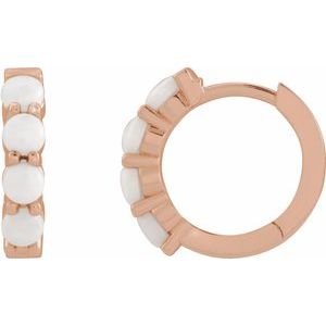 14K Rose Gold Natural White Opal Cabochon Hinged 14.7 mm  Hoop Earrings