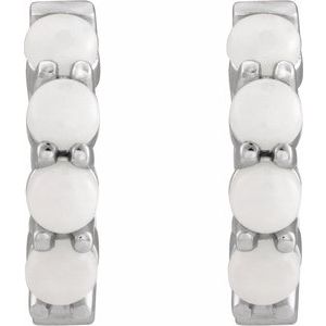 Platinum Natural White Opal Cabochon Hinged 14.7 mm  Hoop Earrings – image 2